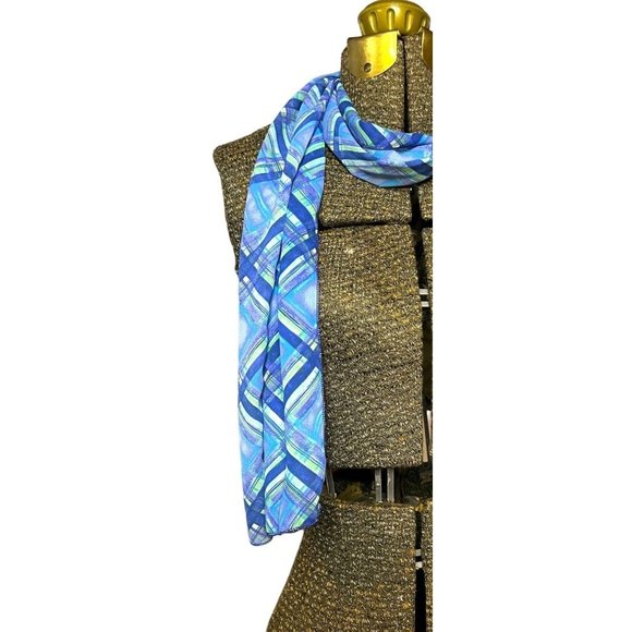 Blue Fashion Plaid Scarf 62" Lightweight Rectangle - Picture 3 of 4